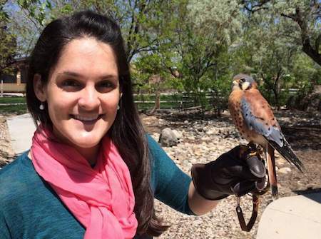 Sarah Schulwitz Ph.D. with kestrel